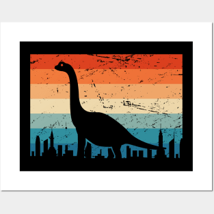 Retro Long Neck Dinosaur Brontosaurus Posters and Art